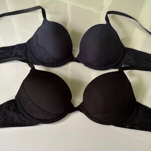 Set 2 pcs Calvin Klein Push Up Bra Black Bras Lace Decor 34 A (F3362)